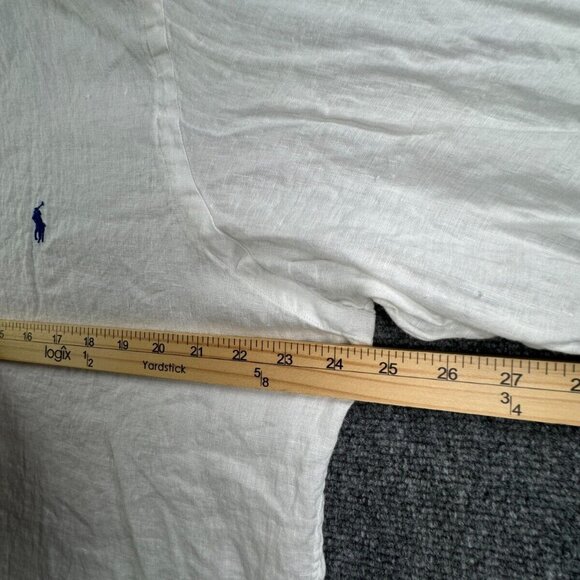 Ralph Lauren XL All Linen White Long Sleeve Button Up Shirt Men Blue Pony Logo - Picture 5 of 16